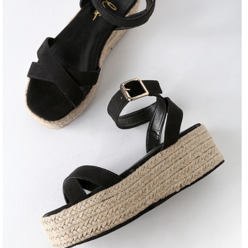 Black Vegan Suede Espadrille Platform Sandals - Picture 4 of 4